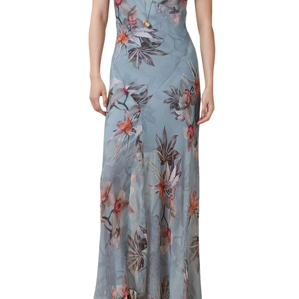 All Saints Dusty Blue Floral Cowl Maxi Dress - Picture 6 of 9